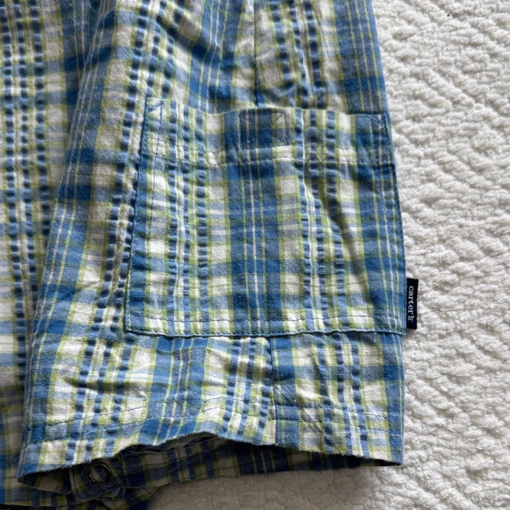 Vintage Carter's Blue and Green Plaid Elephant Romper Sz 24M
